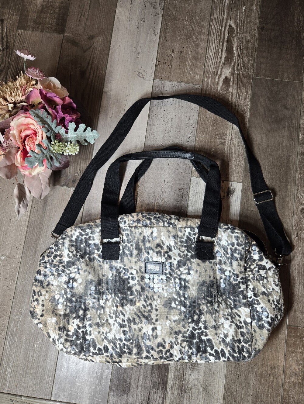 PINK Victoria’s Secret Leopard Print Sequin Duffle Bag